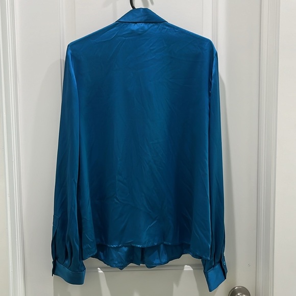NWT Red Valentino Silk Ruffle Button Down Jewel Toned Turquoise Blouse US 12 - Picture 6 of 6
